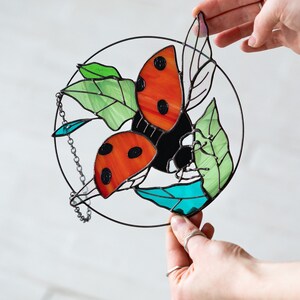 Suncatcher Ladybug Stained Glass Home House Decor Window Wall Hanging Mother’s Grandma gift