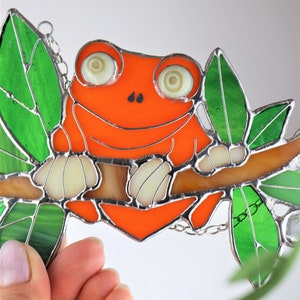 Suncatcher Frog. Orange Nature Animal. Home House Pendant. Wall Window Hanging Stained Glass Art Decor. Housewarming gift