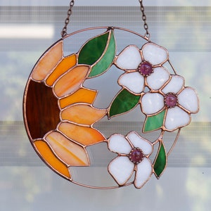 Stained glass window hangings sunflower dogwood suncatcher flowers