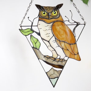 Gothic Suncatcher Owl Stain Glass Bird Horror Picture Home Decor Halloween Spooky Ornament Window Wall Hanging Cling Witch gift