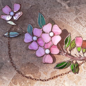 Dogwood Cornus Flower Suncatcher | Spring New Home Stained Glass Home Decor | Window Wall Hanging Mother's Day Gift