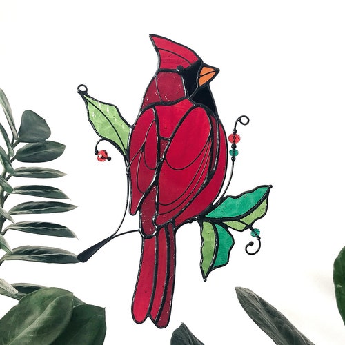 Suncatcher Bird Cardinal Red Home House Decor Panel Nature - Etsy