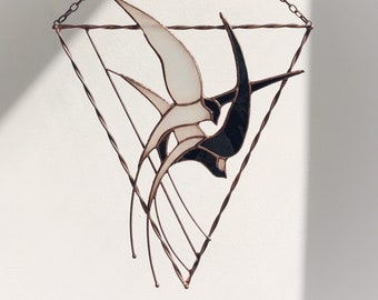 Swallows Stained Glass Birds Suncatcher Martlet Home House Decor Modern Garden Window Wall Hangings Animal Art Cling. Mother&#39;s day gift