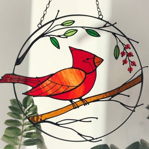 Red Cardinal Bird Suncatcher Home Decor Mothers day gift Window Wall Hangings Cling Stain Glass