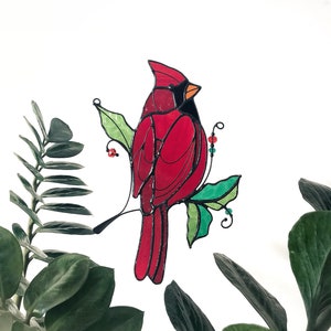 Suncatcher Bird Cardinal Red Home House Decor Christmas Gift Stained ...