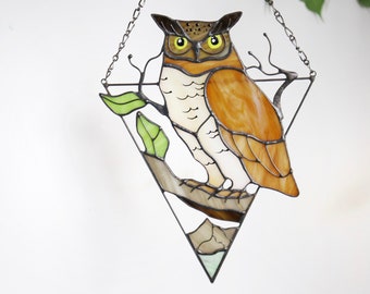 Gothic Suncatcher Owl Stain Glass Bird Horror Picture Home Decor Halloween Spooky Ornament Window Wall Hanging Cling Witch gift