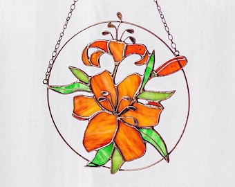 Orange Wall Window Hangings. Suncatcher Flower Lily. Home House Decor Panel Garden. Mother’s day gift