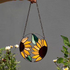 Sunflower Flower Suncatcher. Stained glass Home Decor Pendant Window Wall Hangings. Grandma Ukraine gift shops, Mothers gift