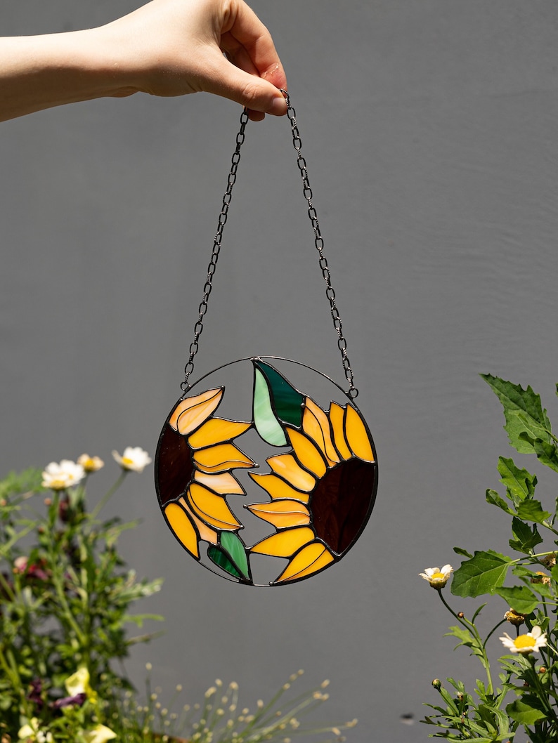 Sunflower Flower Suncatcher. Stained glass Home Decor Pendant Window Wall Hangings. Grandma Ukraine gift shops, Mothers gift