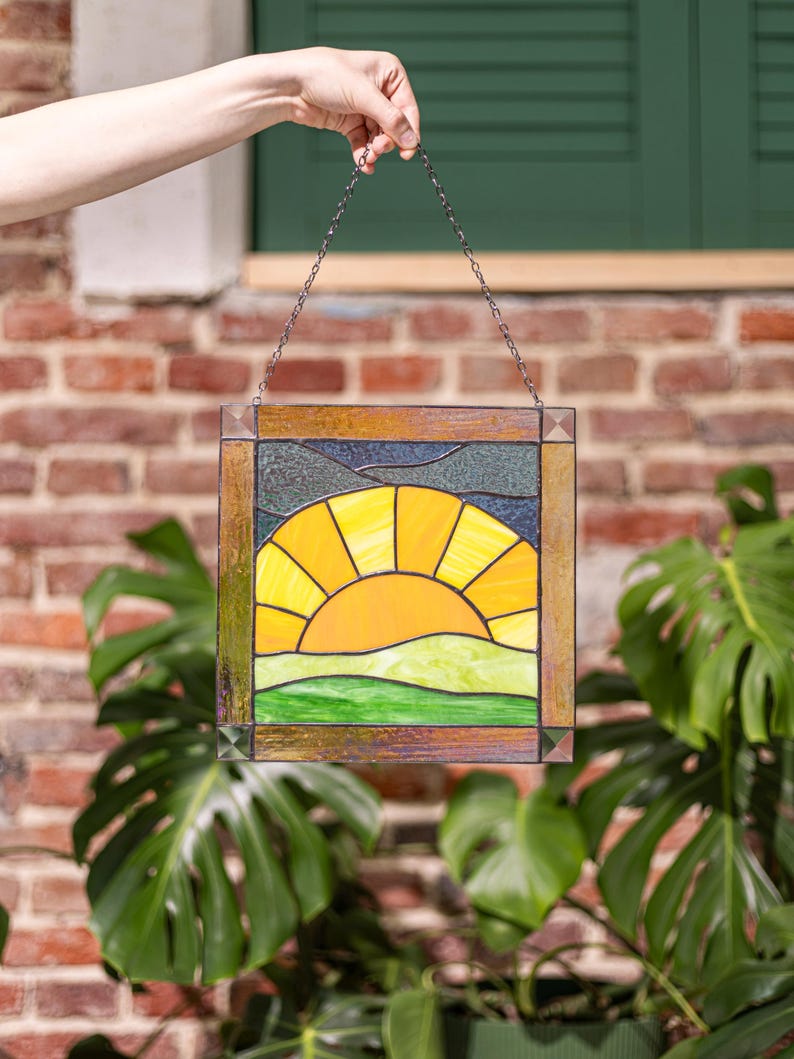 Stained Glass Picture Home Kitchen Wall Hanging  Decor | Real Glass Art Suncatcher | Mother's Day Unique Gift