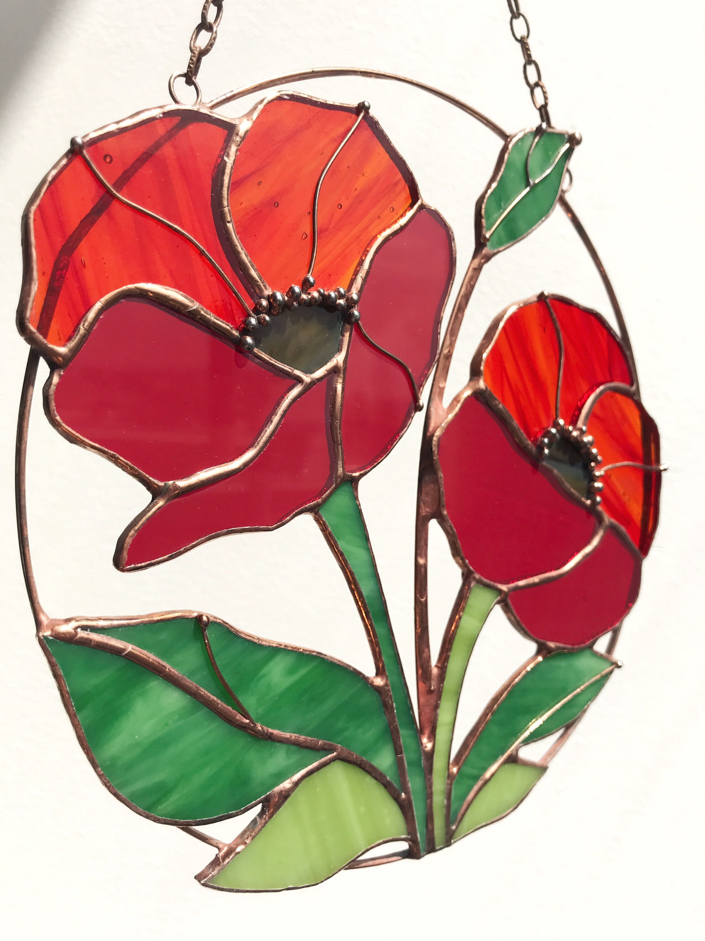 Poppy Seed Flower Red Suncatcher. Stained Glass Home Decor Etsy Canada