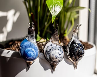Moederdagcadeau glas-in-lood plantenclips | Snail Pot Hugger | Echt glazen tuinhuis klein decor