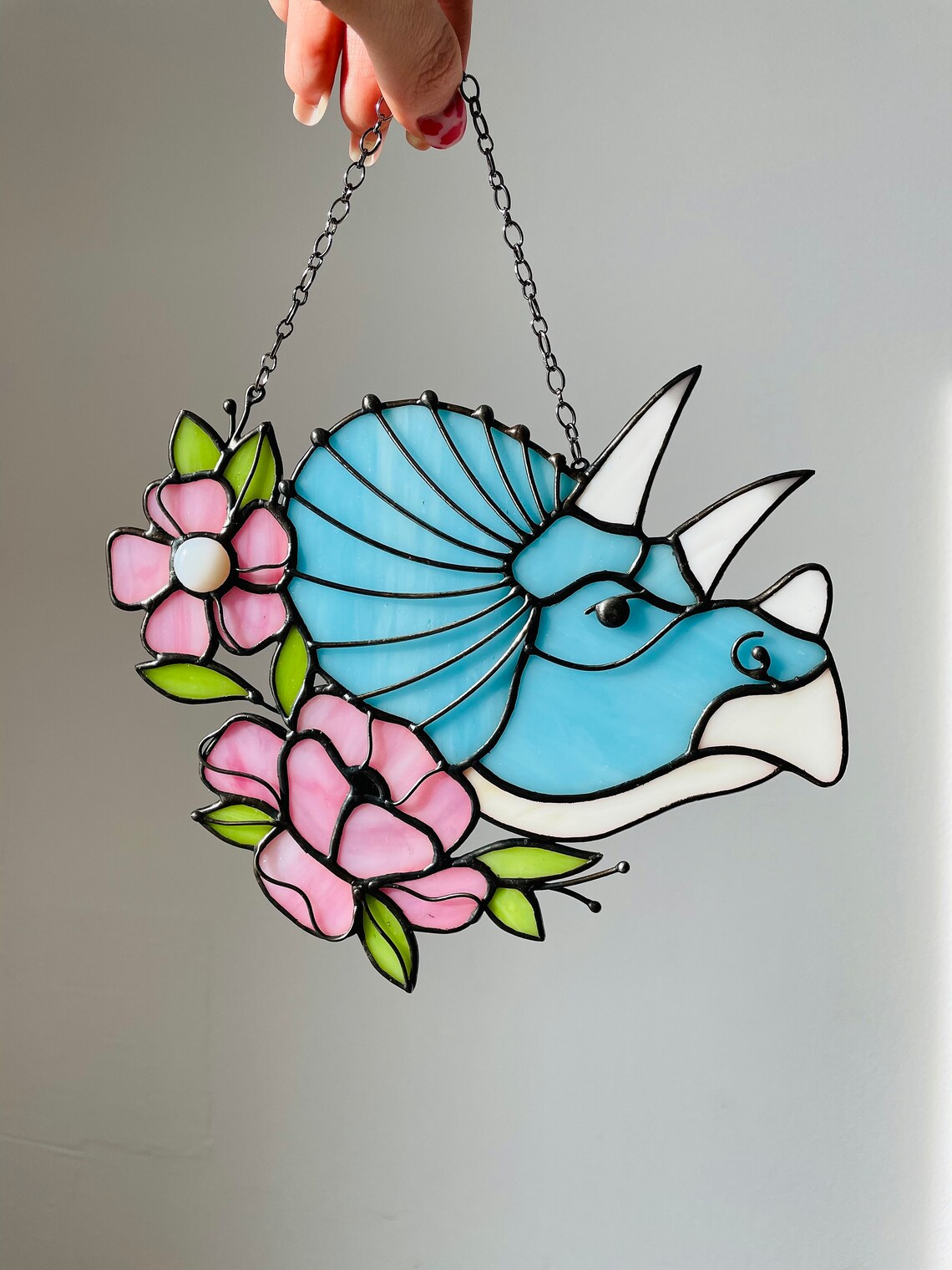 Suncatcher Dinosaur Triceratops Unicorn Nature Ornament Flower Etsy