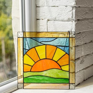 Stained Glass Picture Home Kitchen Wall Hanging  Decor | Real Glass Art Suncatcher | Mother's Day Unique Gift