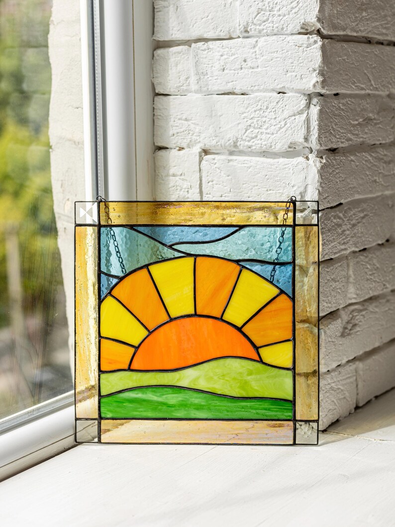 Stained Glass Picture Home Kitchen Wall Hanging  Decor | Real Glass Art Suncatcher | Mother's Day Unique Gift