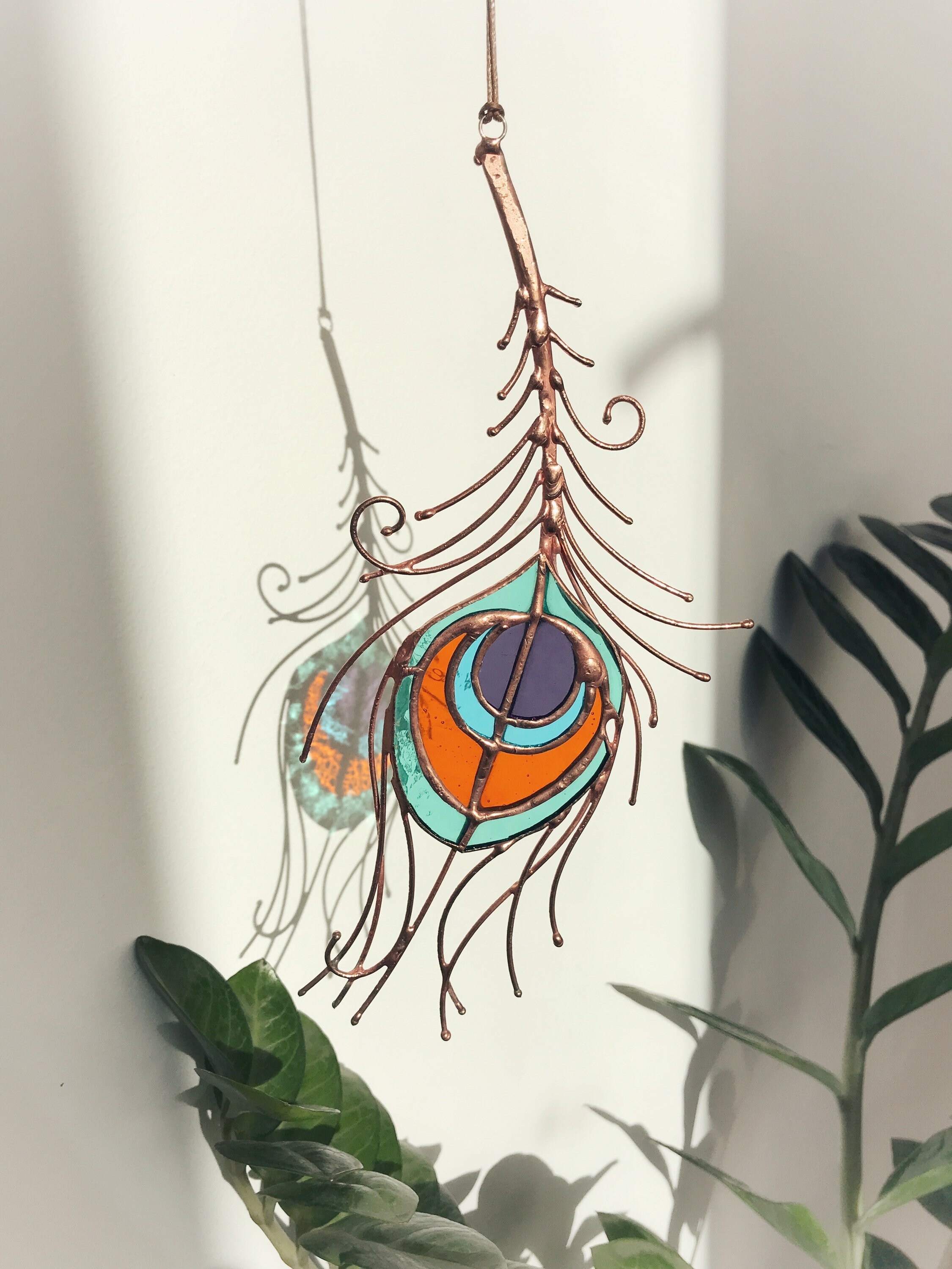 Rainbow Feathers Suncatcher Home Decor Panel Nature Ornament Etsy