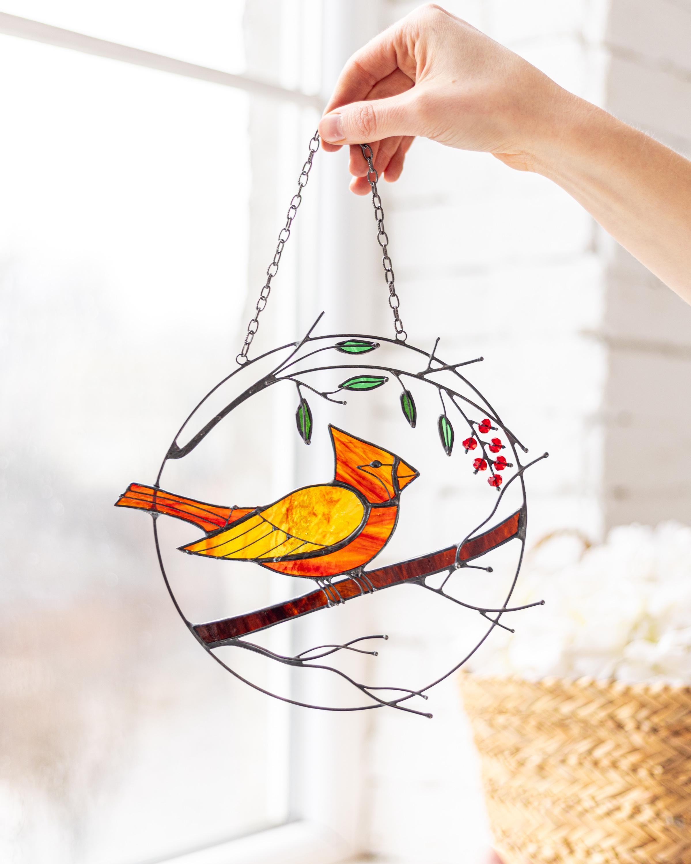 Sizavi Sonnenfänger „Welcome With Red Cardinal“ – Buntglas, Fensterdekoration, Geschenk Für Mutter, Oma