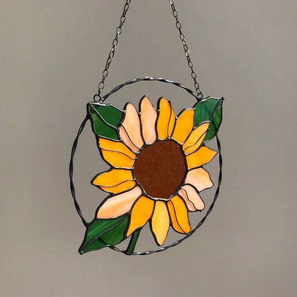 Stained Glass Sunflower Suncatcher | Farm House Window Hanging Decor | Mother's Day Gift