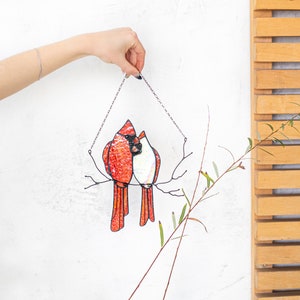 Stained glass Red Lover Bird Cardinal Nature Ornament Spring House Decor Suncatcher Home wall window Hangings Art Valentines Pendant