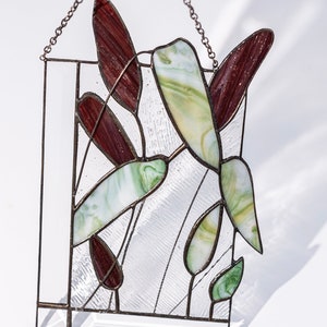 Stained Glass Wall Hanging Panel With Interesting Flowers Home Decor. Mother's Day Gift Idea. Indoor Outdoor Decor