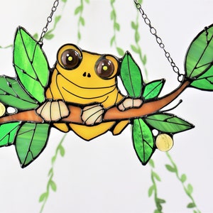 Suncatcher Frog. Yellow Nature Ornament Animal. Home House Pendant. Wall Window Hanging Stained Glass Art Decor. Housewarming gift