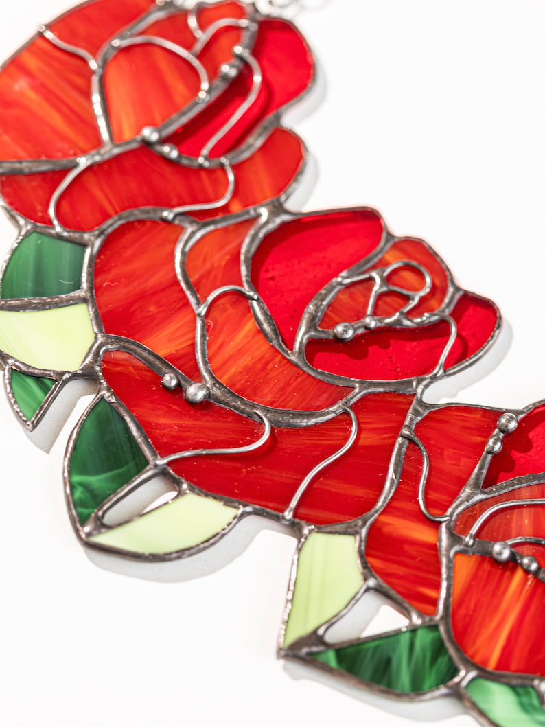 Stained Glass Red Roses Wall Window Hanging Home Decor Sun Catcher ...