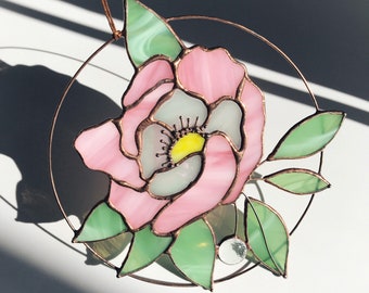 Pink Flower Suncatcher Peony. Home Decor Garden. Window Wall Hangings Light Cling. Stain glass. Mothers day gift