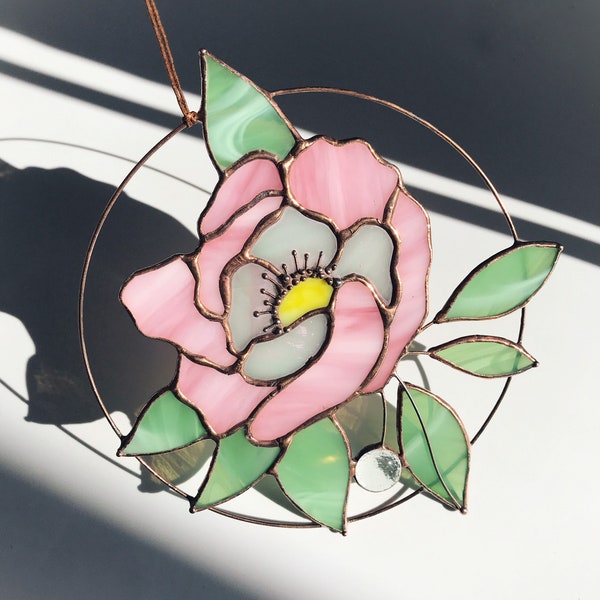 Pink Flower Suncatcher Peony. Home Decor Garden. Window Wall Hangings Light Cling. Stain glass. Mothers day gift