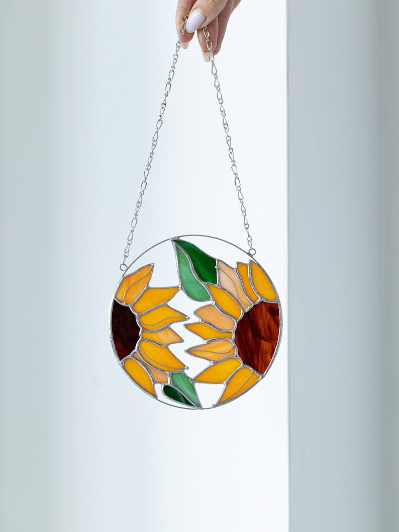 Sunflower Flower Suncatcher. Stained glass Home Decor Pendant Window Wall Hangings. Grandma Ukraine gift shops, Mothers gift