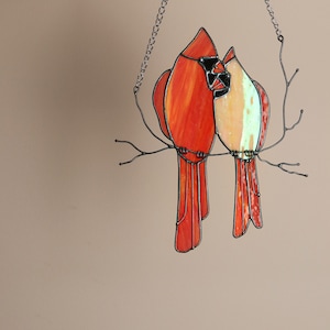 Stained glass Red Lover Bird Cardinal Nature Ornament Spring House Decor Suncatcher Home wall window Hangings Art Valentines Pendant