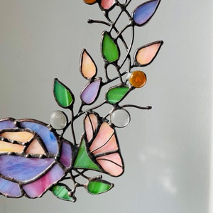 Gift for mom, grandma gift, Wreaths for Front Door Suncatcher Purple Flowers Home Decor Window Wall Hangings Art Stained Glass