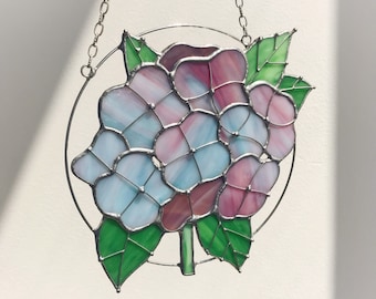 Purple Blue Flower Suncatcher Hydrangea. Stained glass Home Decor Panel Pendant Garden Window Wall Hangings. Mothers day gift