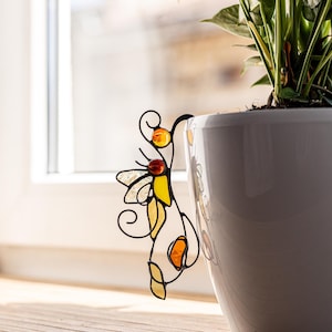 Stained Glass Yellow Bee Pot Planter, Garden Patio Decoration Home Plant Accessories, Unique Gift for Women Handmade Glass Art