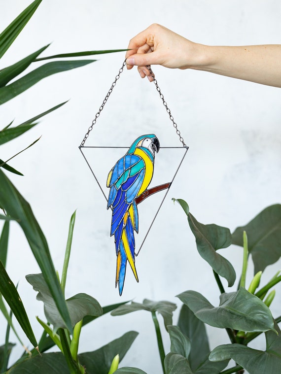 Real Glass Parrot Suncatcher - Tropical Home Window Wall Hanging Decor - Gift for Boyfriend Dad
