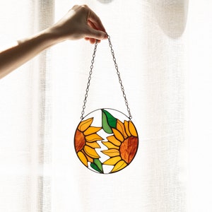 Sunflower Flower Suncatcher. Stained glass Home Decor Pendant Window Wall Hangings. Grandma Ukraine gift shops, Mothers gift