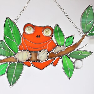 Suncatcher Frog. Orange Animal. Home House Pendant. Wall Window Hanging Stained Glass Art Decor. Housewarming gift