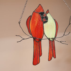 Stained glass Red Lover Bird Cardinal Nature Ornament Spring House Decor Suncatcher Home wall window Hangings Art Valentines Pendant