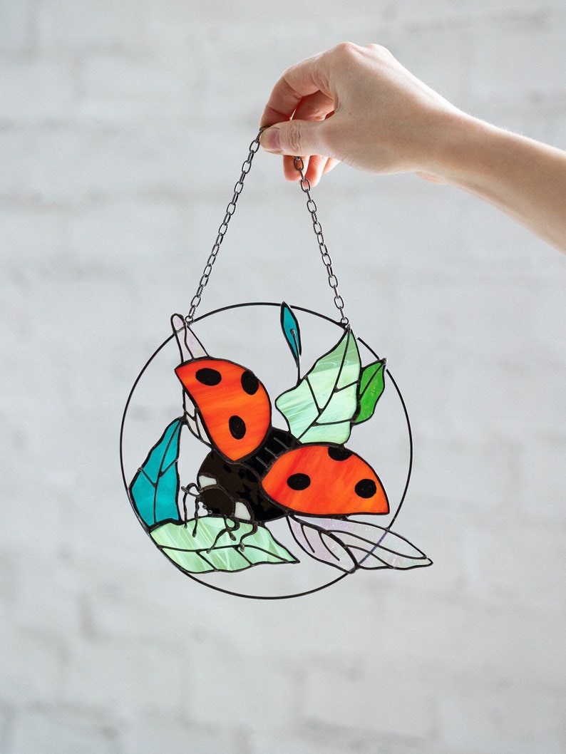 Suncatcher Ladybug Stained Glass Home House Decor Window Wall Hanging Mother’s Grandma gift