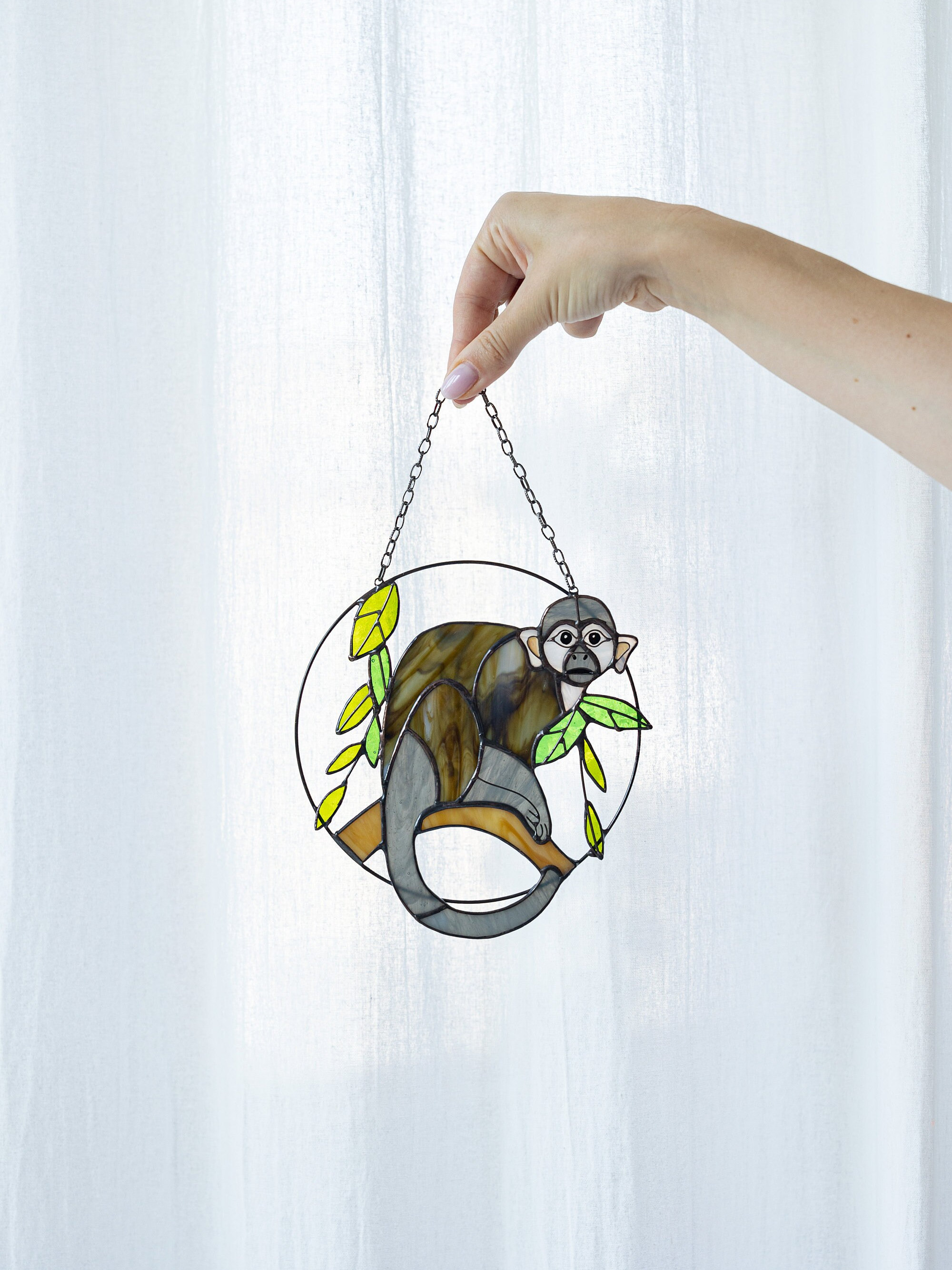 Capuchin Little Monkey Stained Glass Window Hangings Capuchin Little Monkey Stained Glass Window Hangings