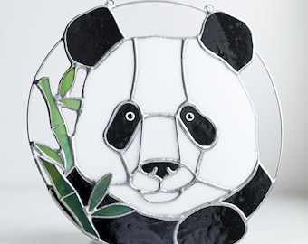 Cute Panda Kid's Room Stained Glass Decor - Animal Suncatcher Remembrance Gift