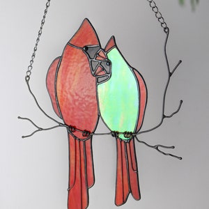 Stained glass Red Lover Bird Cardinal Nature Ornament Spring House Decor Suncatcher Home wall window Hangings Art Valentines Pendant