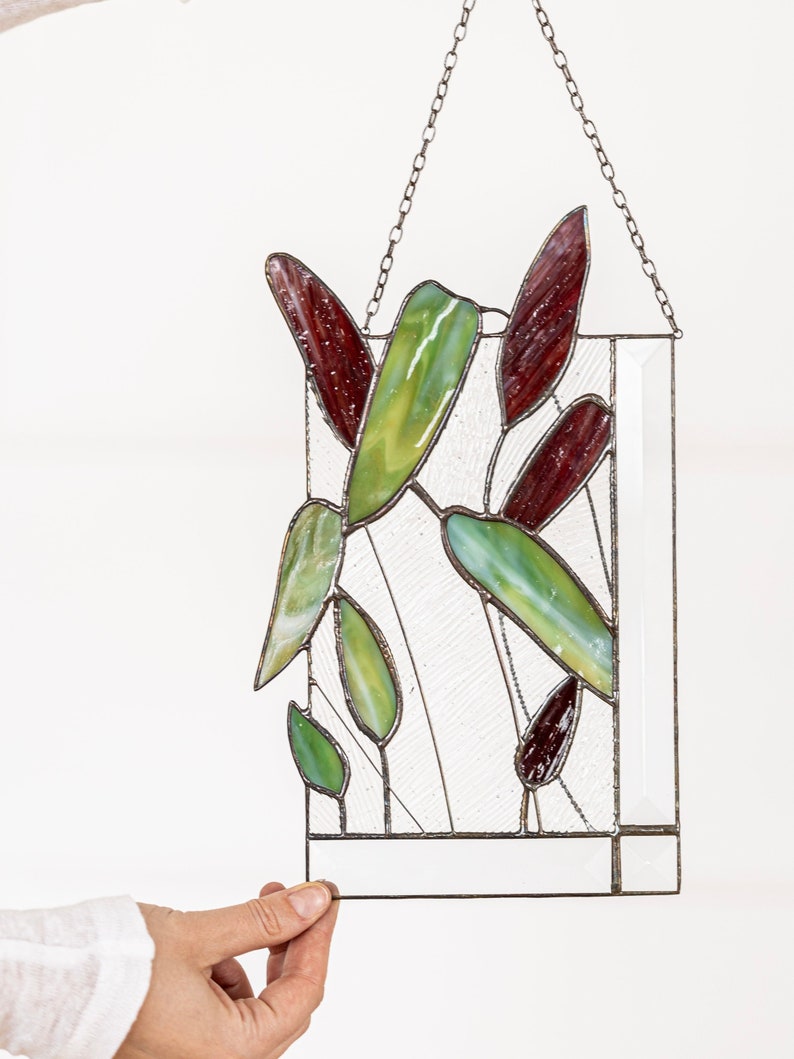 Stained Glass Wall Hanging Panel With Interesting Flowers Home Decor. Mother's Day Gift Idea. Indoor Outdoor Decor image 1