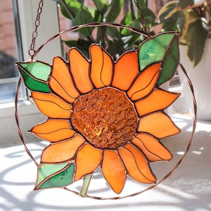 Sunflower Flower Suncatcher. Stained glass Home Decor Panel Pendant Garden Window Wall Hangings. Mother’s day gift