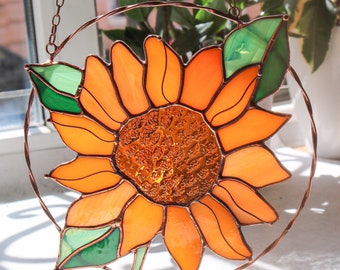 Sunflower Flower Suncatcher. Stained glass Home Decor Panel Pendant Garden Window Wall Hangings. Mother’s day gift