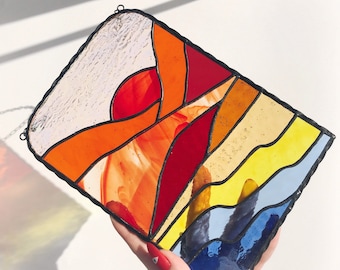 Imagem de vitral de apanhador de sol selvagem do deserto, decoração para casa, pôr do sol, janela, pendurado na parede, paisagem, luz, pingente