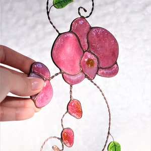 Roze Suncatcher orchidee Gesmolten glaskunst bloem Foto Thuis Huis Decor Raam Muur Opknoping Licht Cling