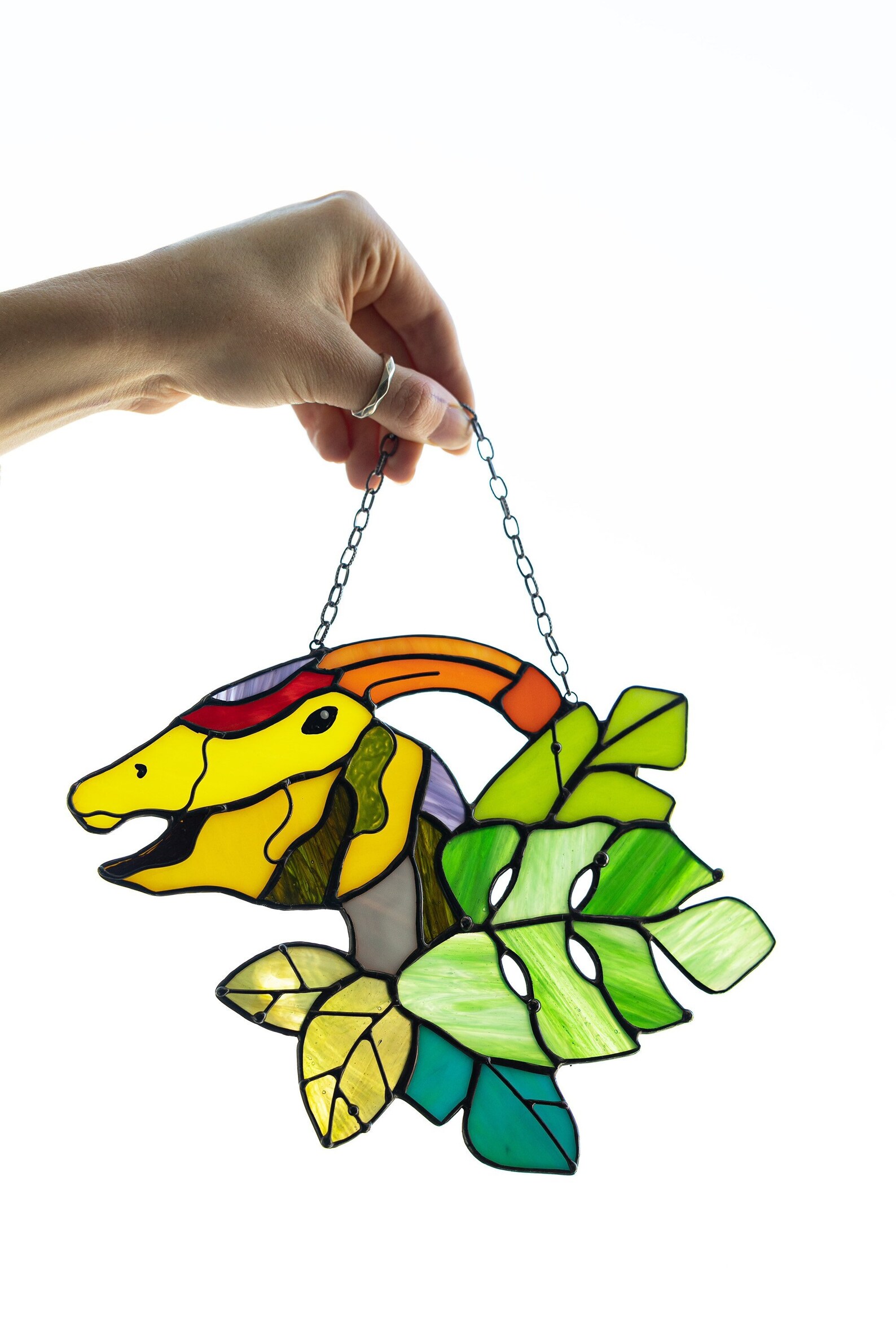 Suncatcher Dinosaur Parasaurolophus Stained Glass Nature Etsy