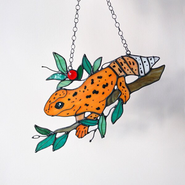 Suncatcher Salamander Orange Nature Ornament Animal Home House. Wall Window Hanging Stained Glass Art Decor. Housewarming gift