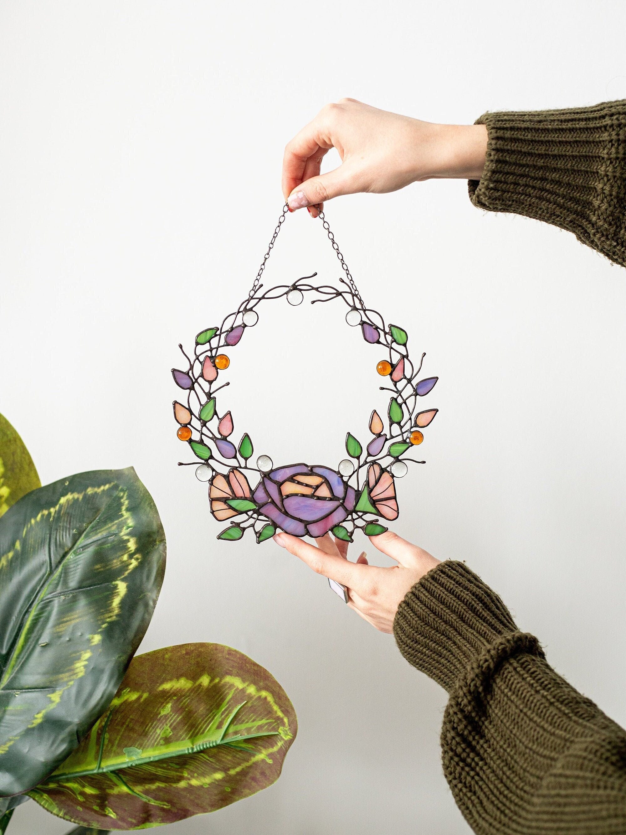 Buntglas-Fensterbehang Glyzinien-Blume – Lila & Blauer Sonnenfänger Für Tür Oder Fenster, 62x91 Cm