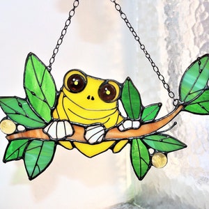 Suncatcher Frog. Yellow Nature Ornament Animal. Home House Pendant. Wall Window Hanging Stained Glass Art Decor. Housewarming gift